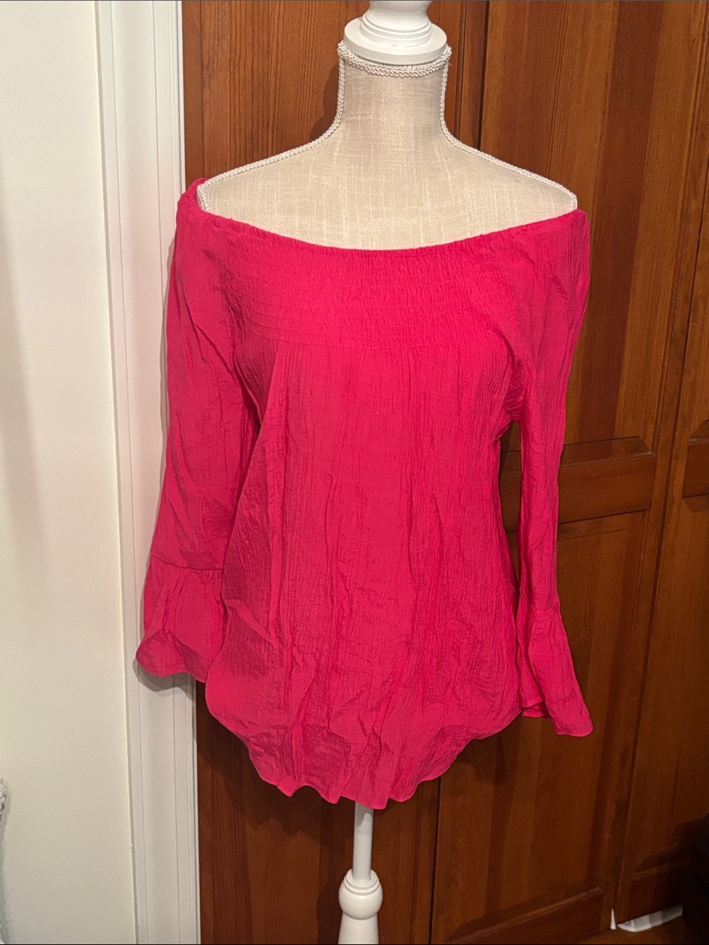 Robert Louis Off-Shoulder Long Sleeve Top - Hot Pink